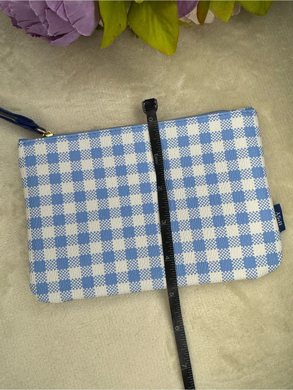 3 for $16 - NEW Ipsy Blue and White Gingham Cosmetic Bag